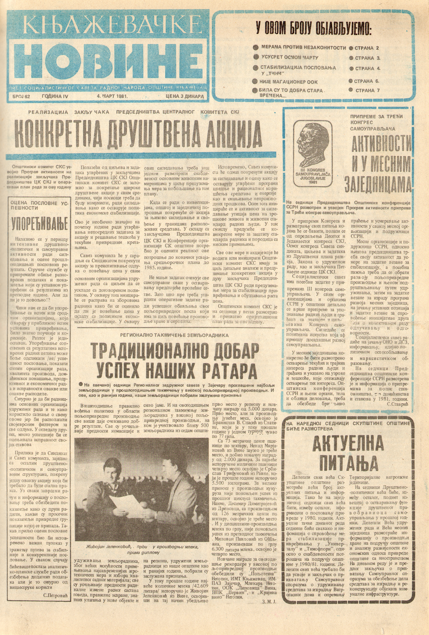 Књажевачке новине, број 62, година 1981