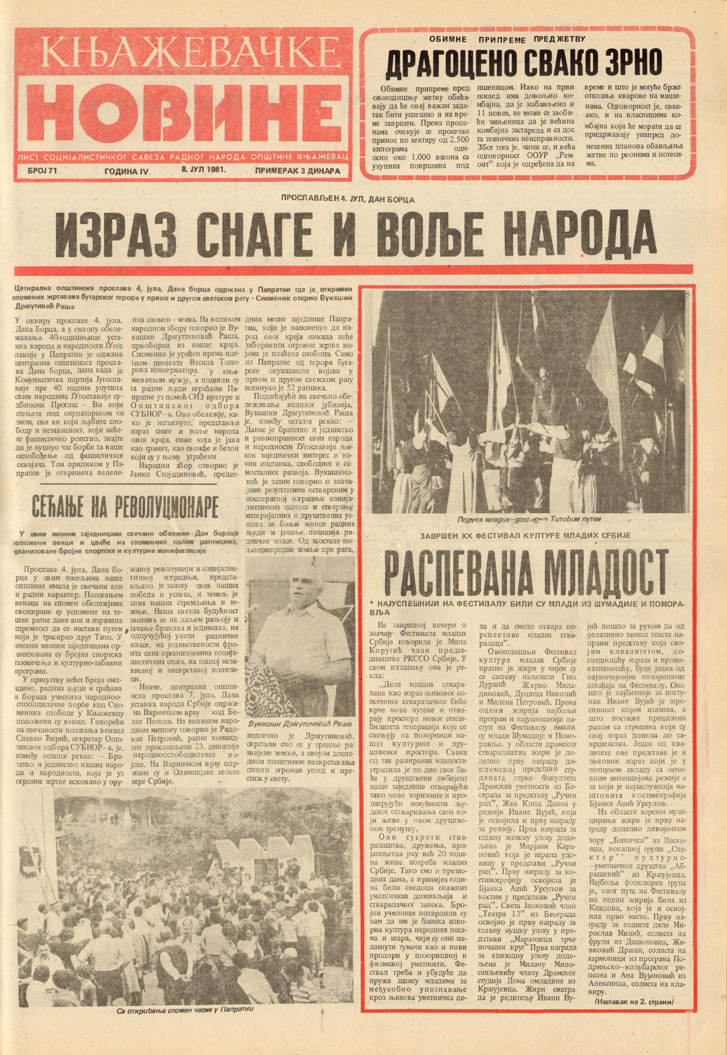 Књажевачке новине, број 71, година 1981