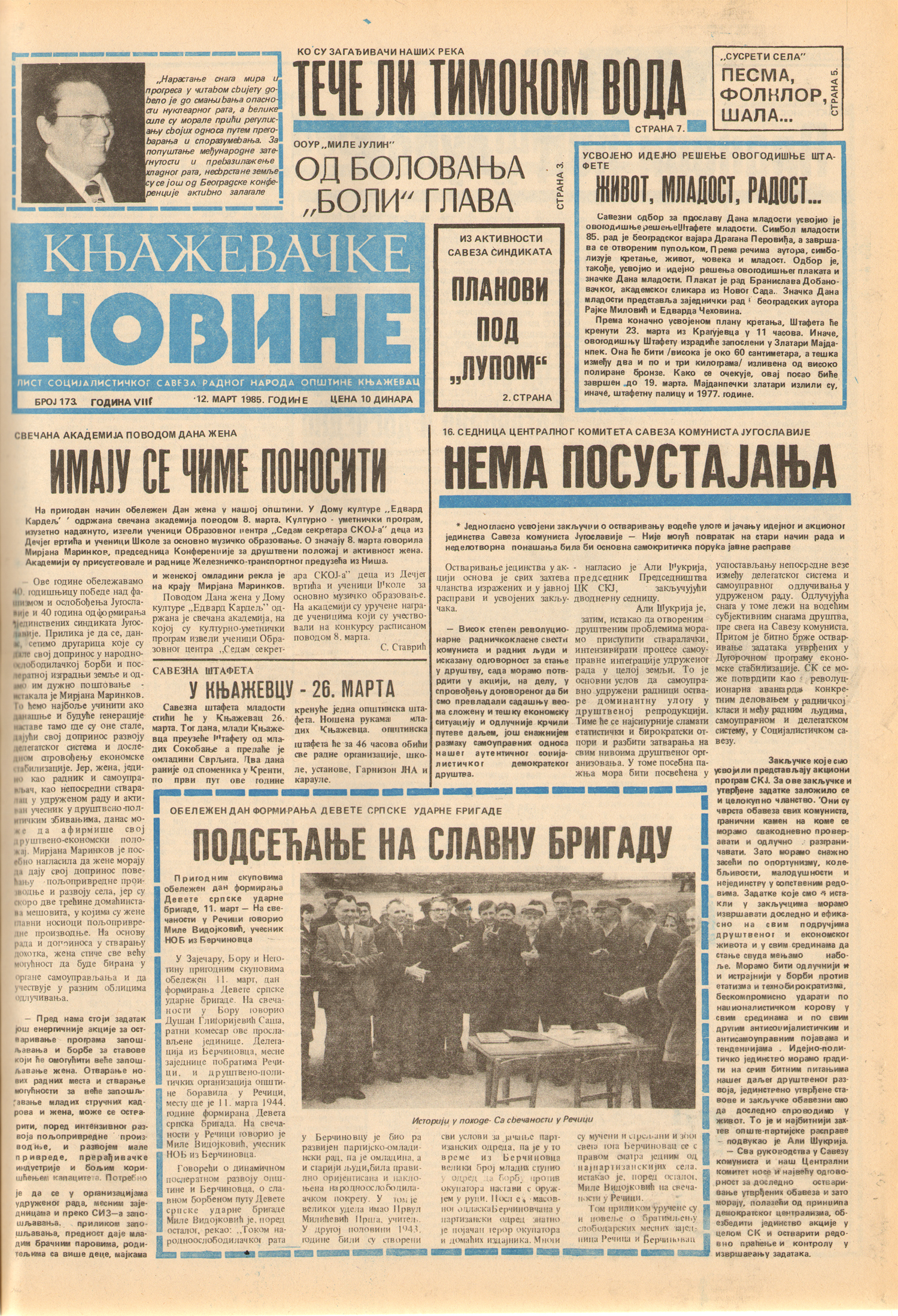 Књажевачке новине, број 173, година 1985
