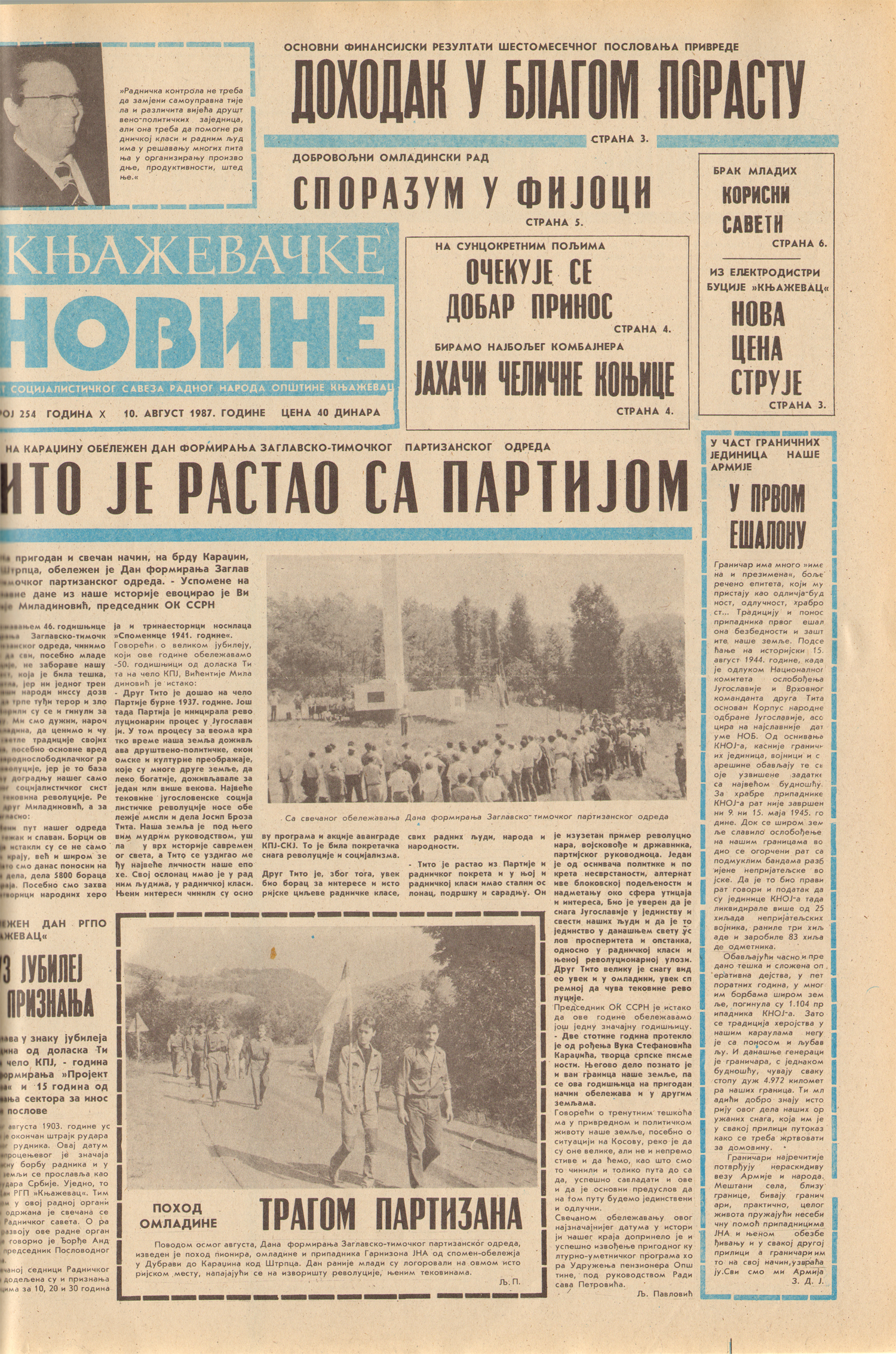 Књажевачке новине, број 254, година 1987