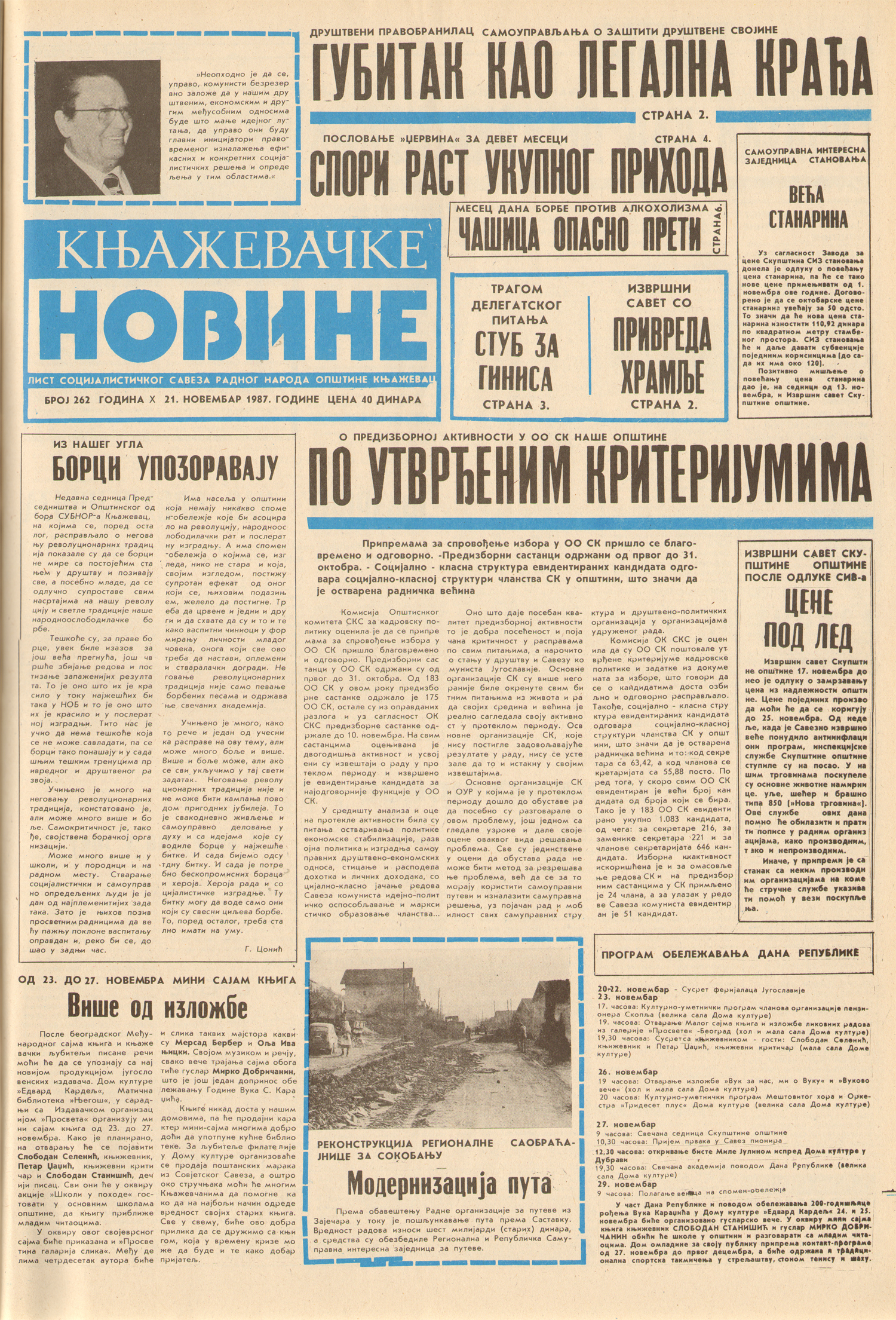 Књажевачке новине, број 262, година 1987